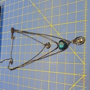 3 Strand Necklace Black Chain Shortest Chain 30" Longest Chain 36" Heart Peacock